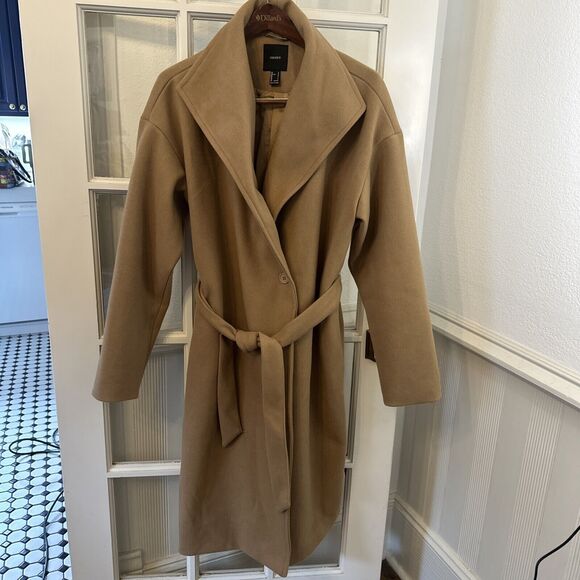 Belted Camel Trench Coat Outerwear NWOT Women's L Khaki - Picture 1 of 11